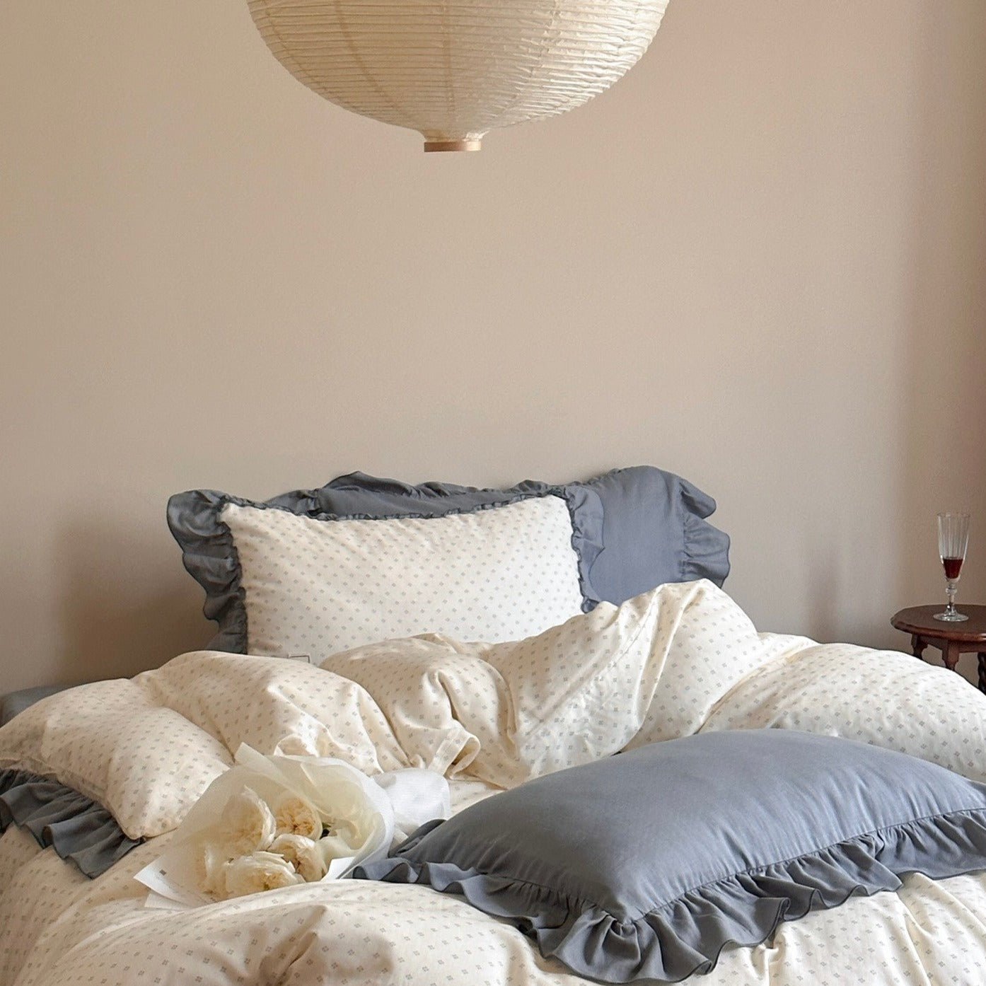 Coffee Snow Ruffle Bedding Set