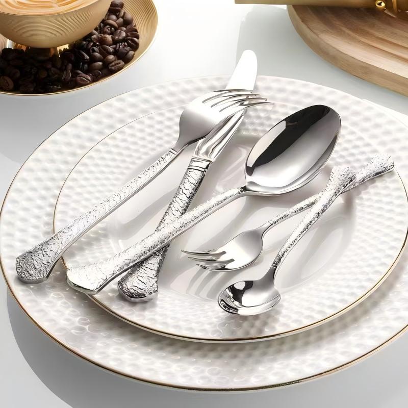 Aurora Silver Hammered Stainless Steel Cutlery Set
