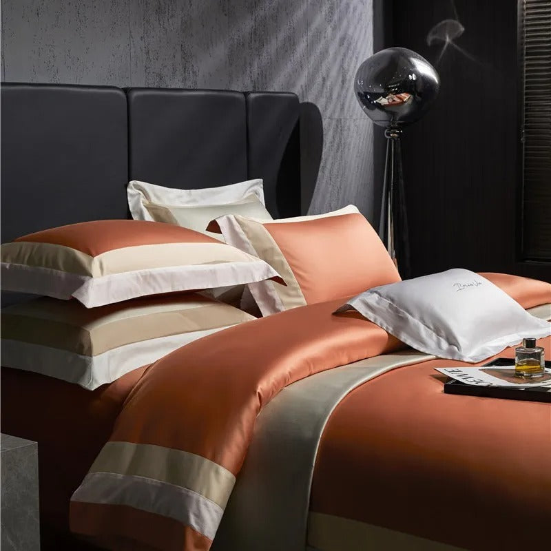 Luxor Orange Stripe Border Egyptian Cotton Bedding Set