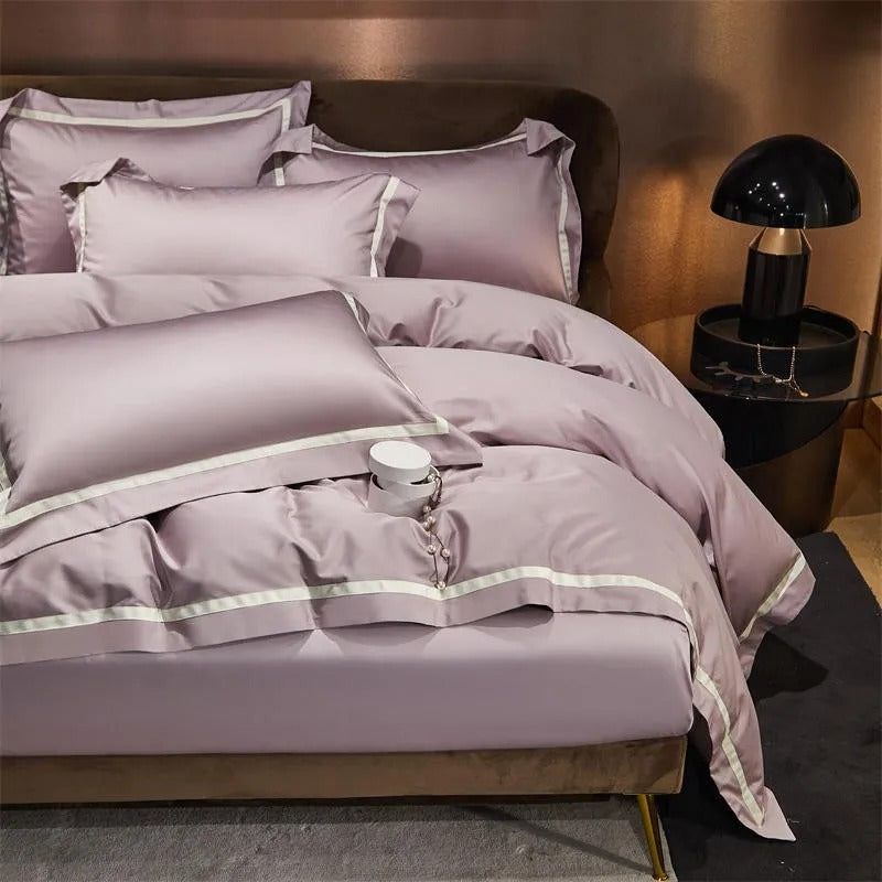 Brisa Dusky Rose Contrasting Hotel Stripe Bedding Set
