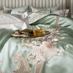 Esana Green Embroidered Egyptian Cotton Satin Bedding Set