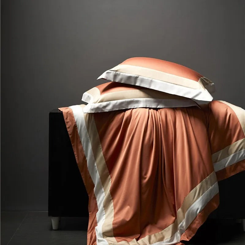 Luxor Orange Stripe Border Egyptian Cotton Bedding Set
