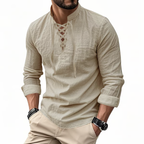 🔥Men's Vintage V-neck T-shirt Linen Pirate Medieval Viking Gothic Tops Shirts Long Sleeved