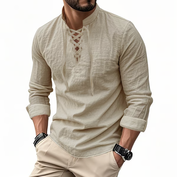 🔥Men's Vintage V-neck T-shirt Linen Pirate Medieval Viking Gothic Tops Shirts Long Sleeved