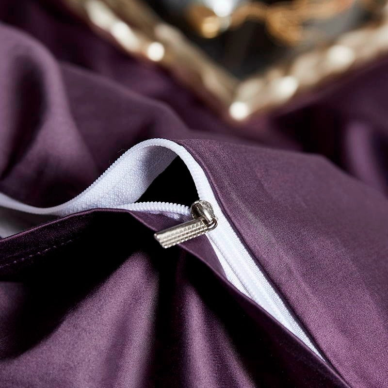 Leila Purple Embroidered Edge Egyptian Cotton Bedding Set