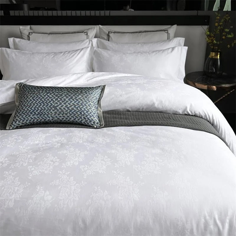 Ulla White Jacquard Egyptian Cotton Bedding Set