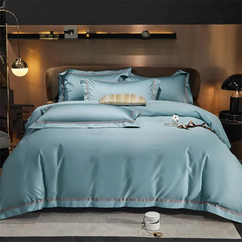 Brisa Pastel Blue Contrasting Hotel Stripe Bedding Set