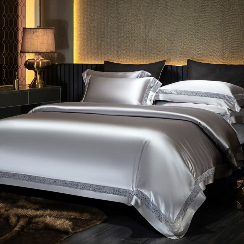 Willa Silver Modern Egyptian Cotton Satin Bedding Set