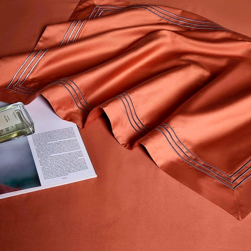 Leila Orange Embroidered Edge Egyptian Cotton Bedding Set