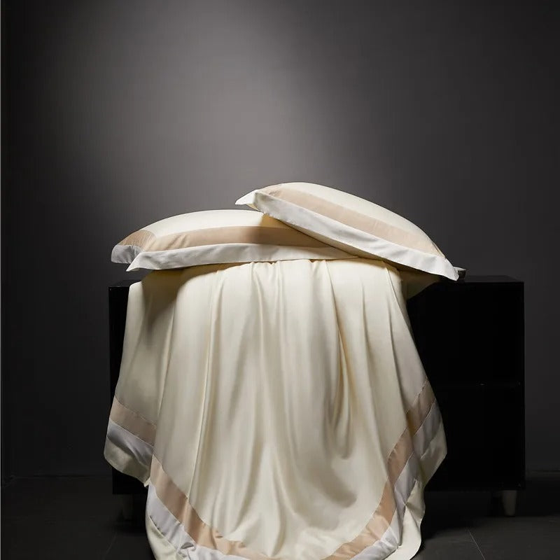Luxor Beige Stripe Border Egyptian Cotton Bedding Set