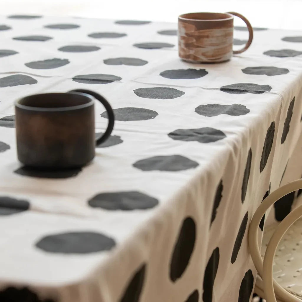 Black Polka Dot Tassel Table Cloth