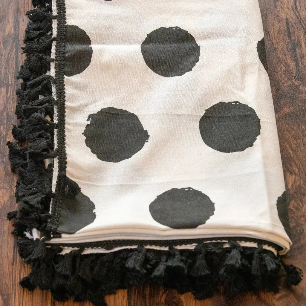 Black Polka Dot Tassel Table Cloth