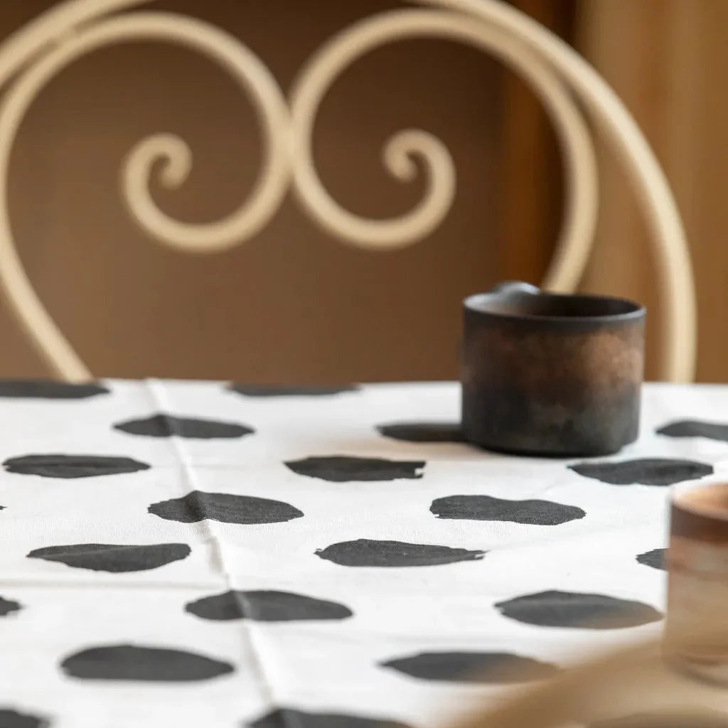 Black Polka Dot Tassel Table Cloth