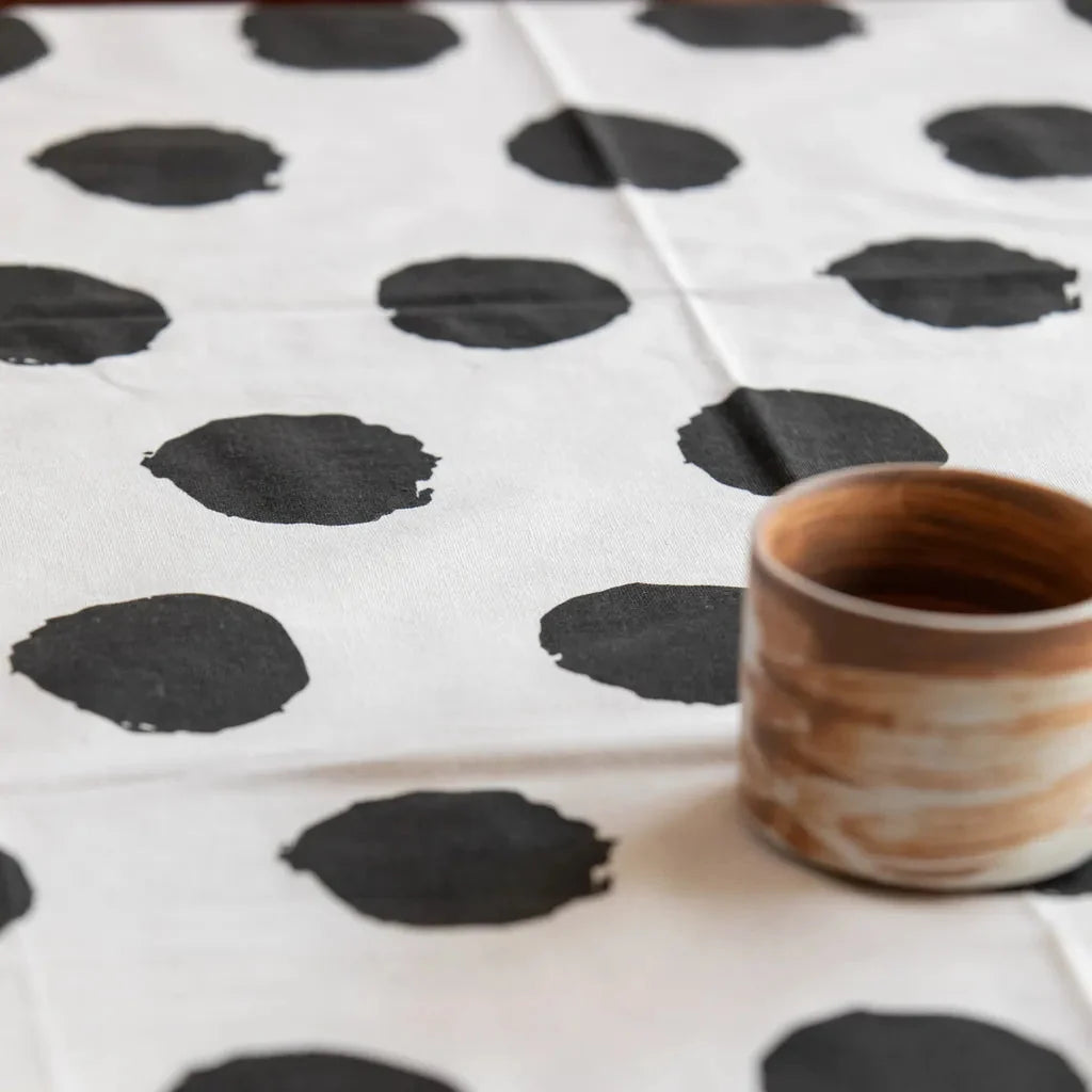 Black Polka Dot Tassel Table Cloth