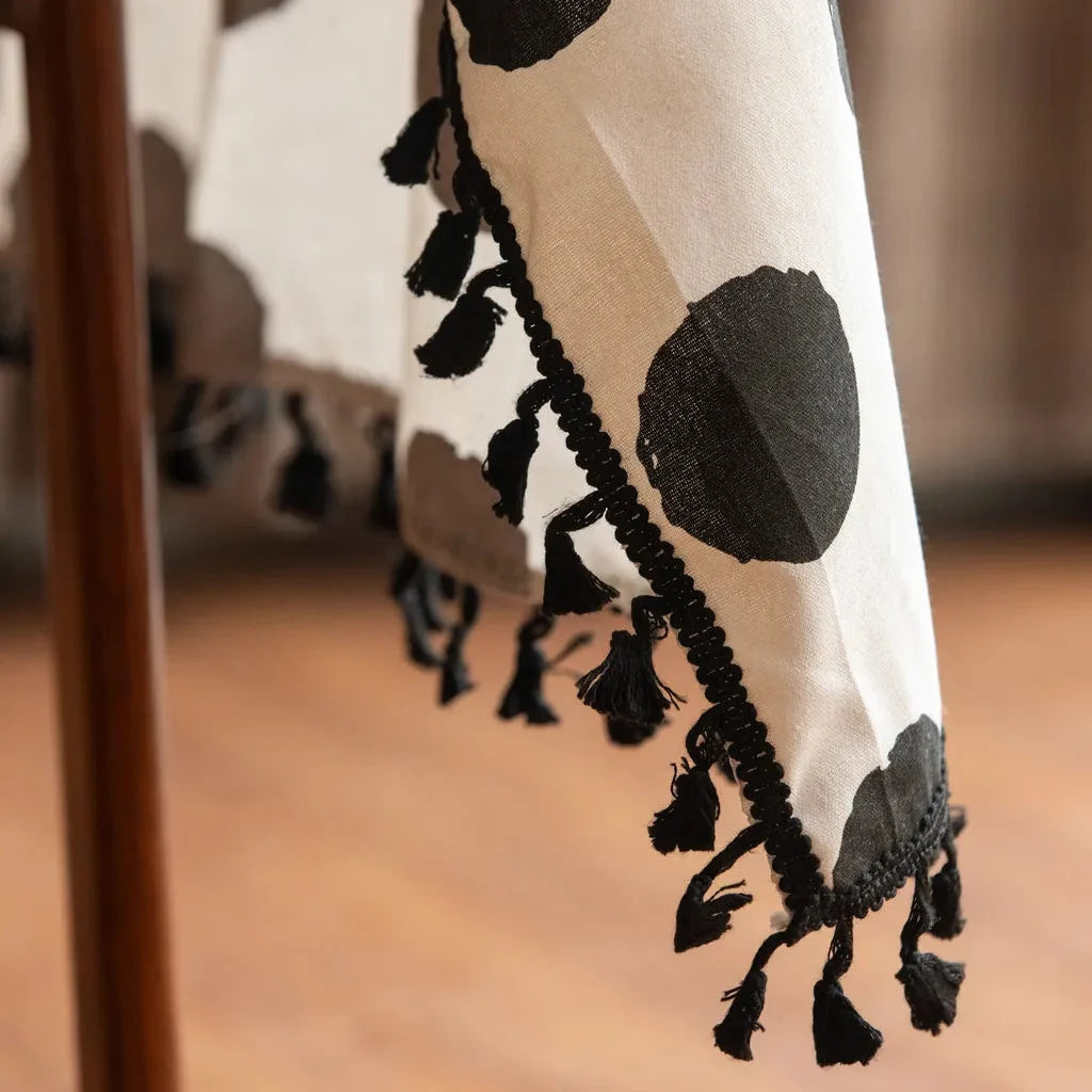 Black Polka Dot Tassel Table Cloth