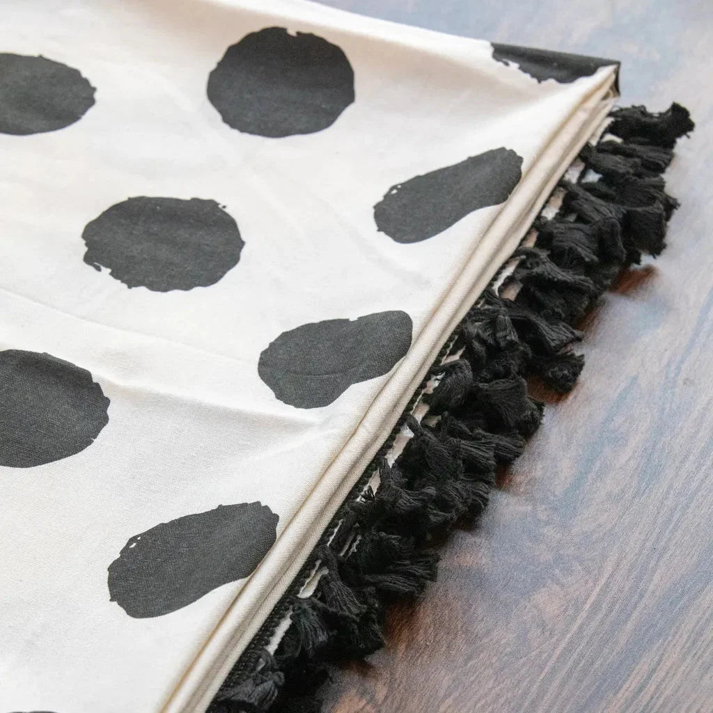 Black Polka Dot Tassel Table Cloth