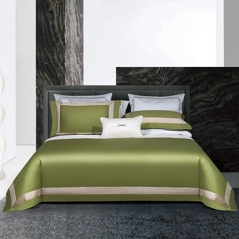 Sinatra Green Border Trim Egyptian Cotton Bedding Set