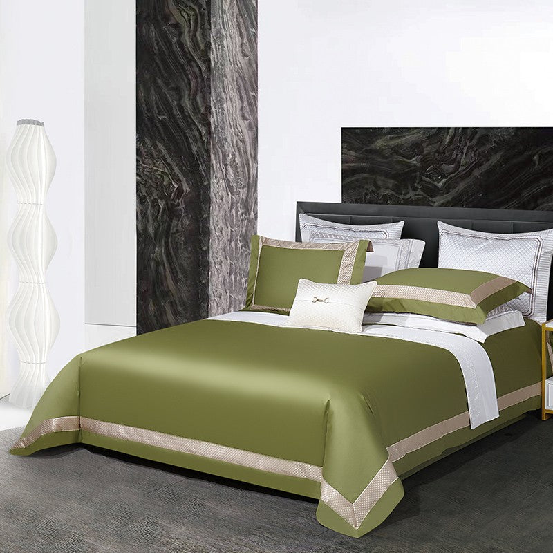 Sinatra Green Border Trim Egyptian Cotton Bedding Set