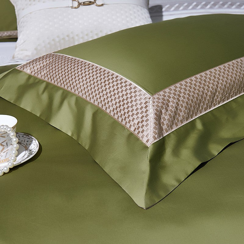 Sinatra Green Border Trim Egyptian Cotton Bedding Set