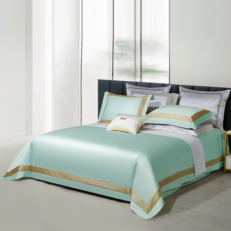 Sinatra Celadon Border Trim Egyptian Cotton Bedding Set