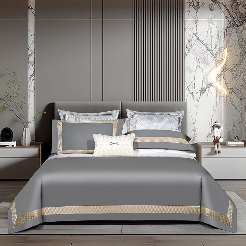 Sinatra Grey Border Trim Egyptian Cotton Bedding Set