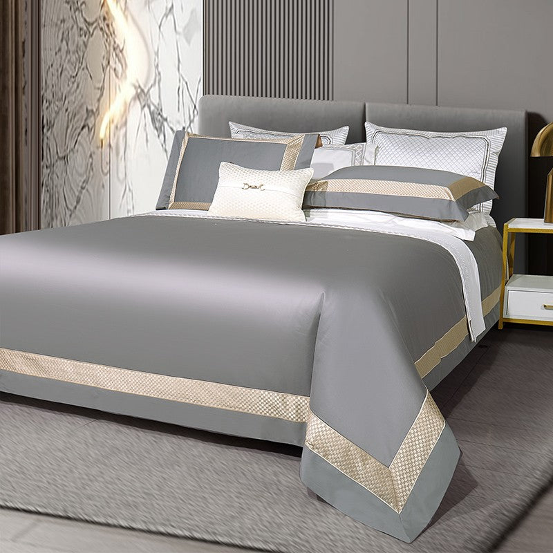 Sinatra Grey Border Trim Egyptian Cotton Bedding Set