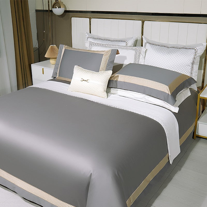Sinatra Grey Border Trim Egyptian Cotton Bedding Set