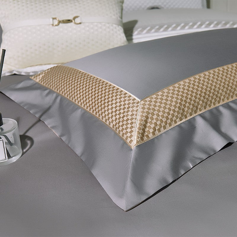Sinatra Grey Border Trim Egyptian Cotton Bedding Set