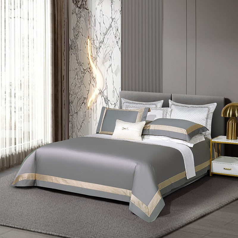 Sinatra Grey Border Trim Egyptian Cotton Bedding Set