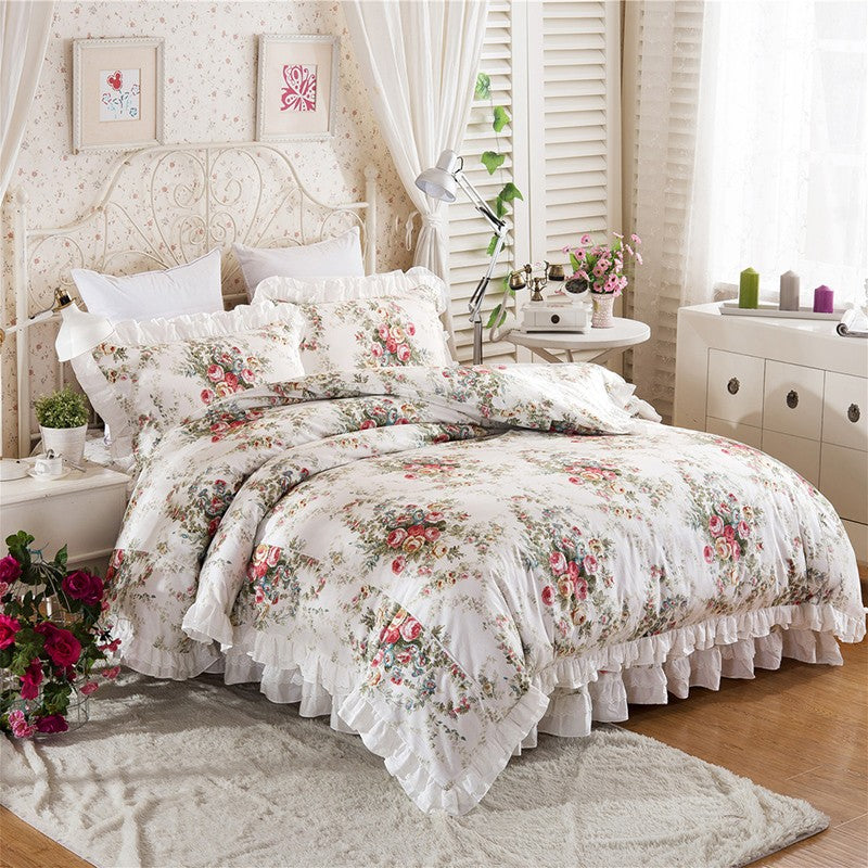 Josephine Romantic Floral Ruffled Cotton Bedding Set