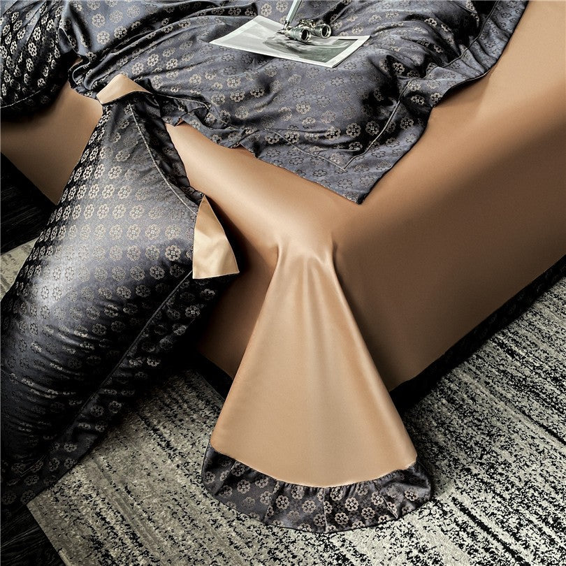 Sophia Black Luxury Egyptian Cotton Satin Bedding Set