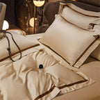 Brisa Dark Vanilla Contrasting Hotel Stripe Bedding Set