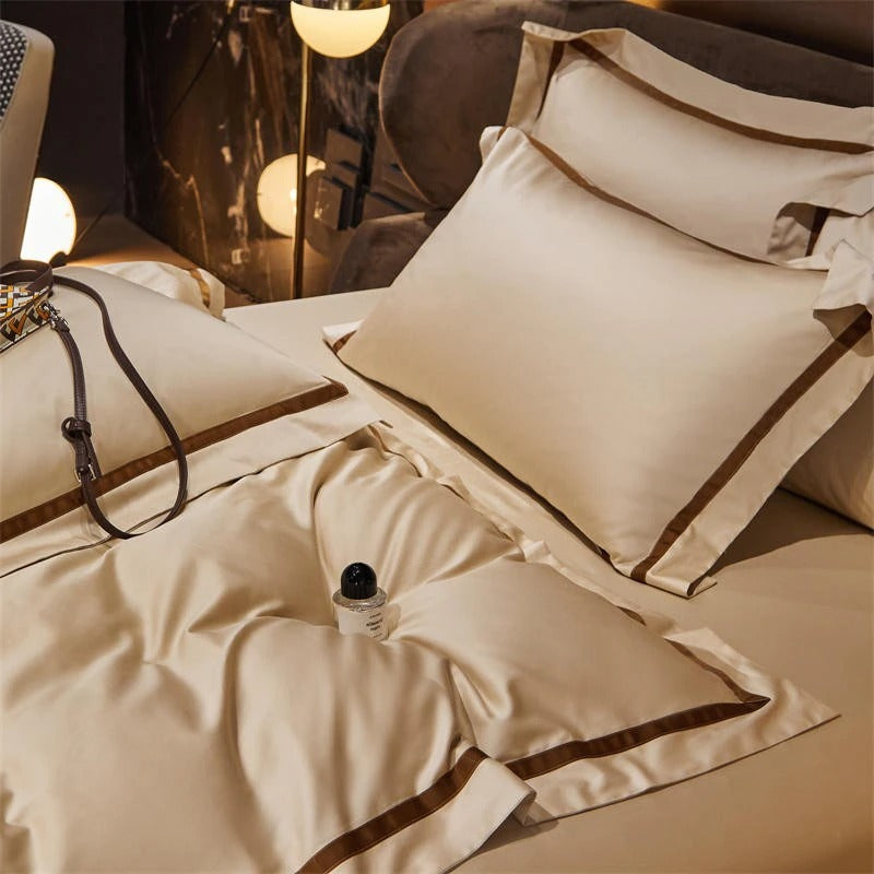 Brisa Dark Vanilla Contrasting Hotel Stripe Bedding Set