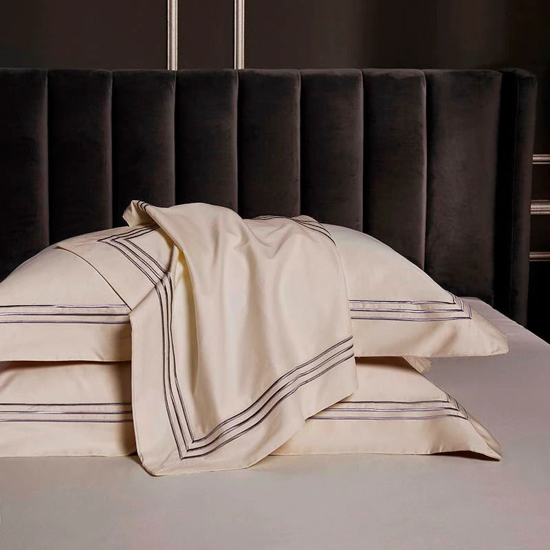 Leila Kilim Beige Embroidered Edge Egyptian Cotton Bedding Set