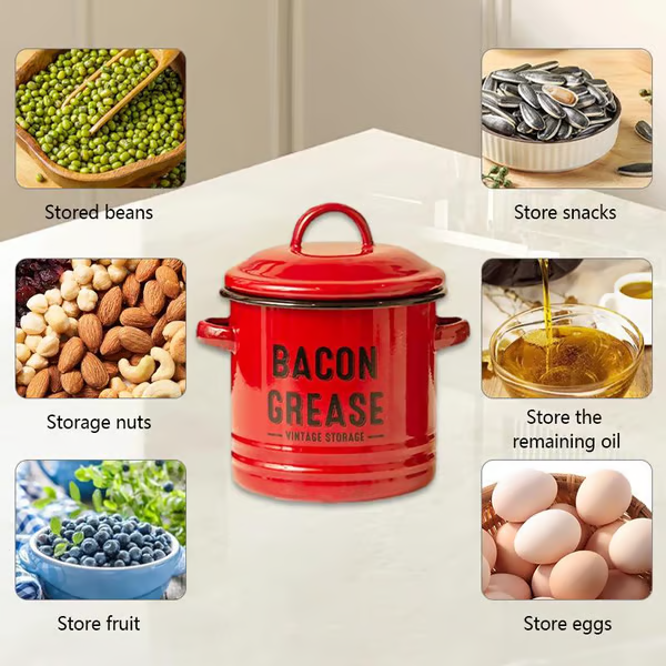 🖤 BLACK FRIDAY Best Sale -46 oz bacon grease container with strainer and food-grade silicone spatula