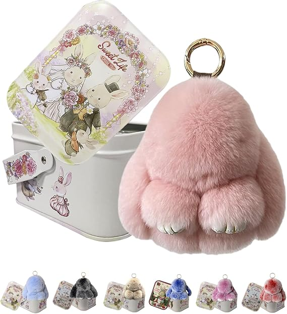 🐰 🎁 Easter Keychain With Tin Box - Bunny Lucky Keychains, Handmade Soft Bunny Keychain