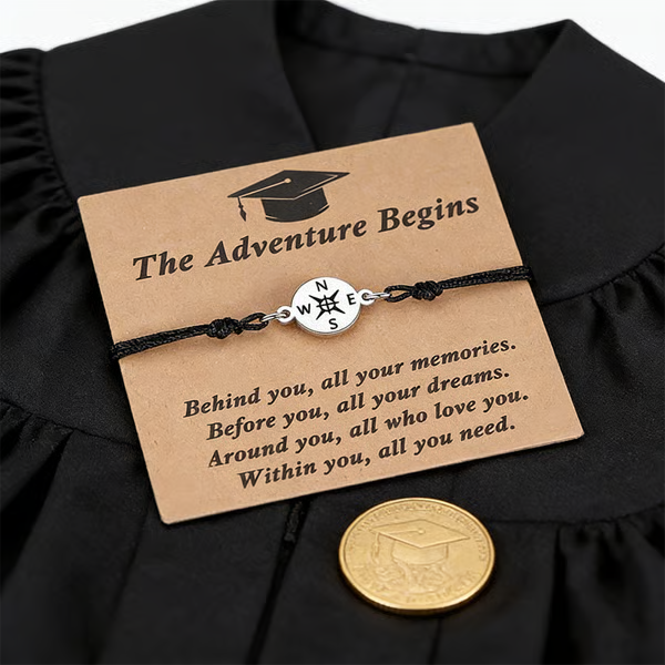 Graduation Compass Bracelet for Class of 2026 – Inspirational Gift for Her Him, High School College 8th Grade Graduate, Stainless Steel with Heartfelt Card & Graduation Cap Box