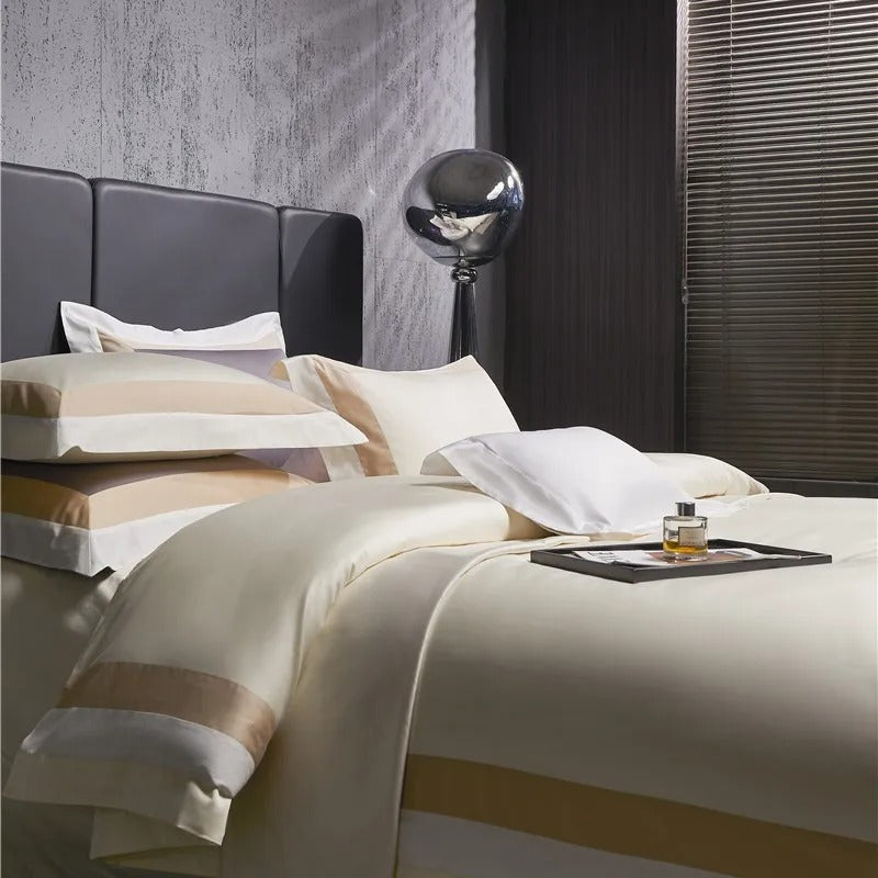 Luxor Beige Stripe Border Egyptian Cotton Bedding Set