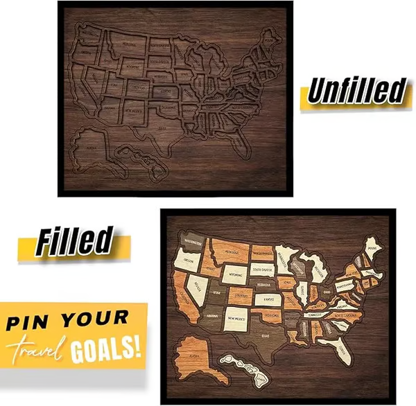 Wooden USA Travel Map Puzzle🧩A Stylish Way to Track Your Journey & Memories