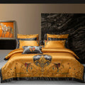 Niki Gold Luxury Embroidered Egyptian Cotton Satin Bedding Set