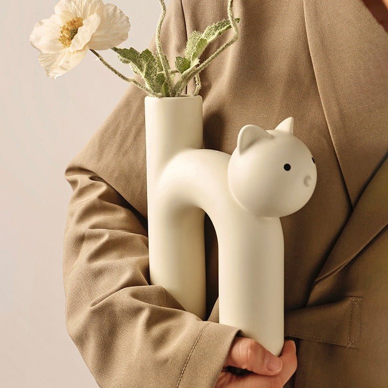 Elegant Cat Sculpture Vase