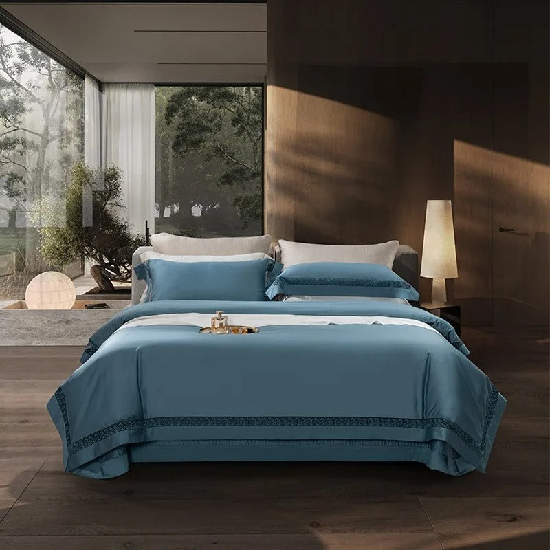 Elysium Blue Lace Luxury Egyptian Cotton Bedding Set
