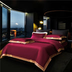 Anahi Red Embroidered Motif Border Egyptian Cotton Bedding Set