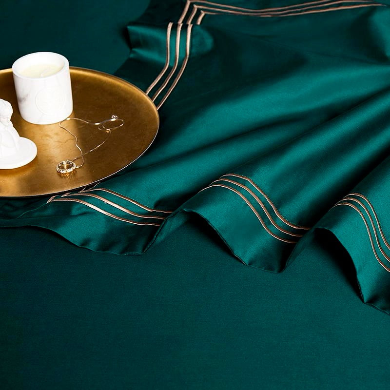Leila Green Embroidered Edge Egyptian Cotton Bedding Set