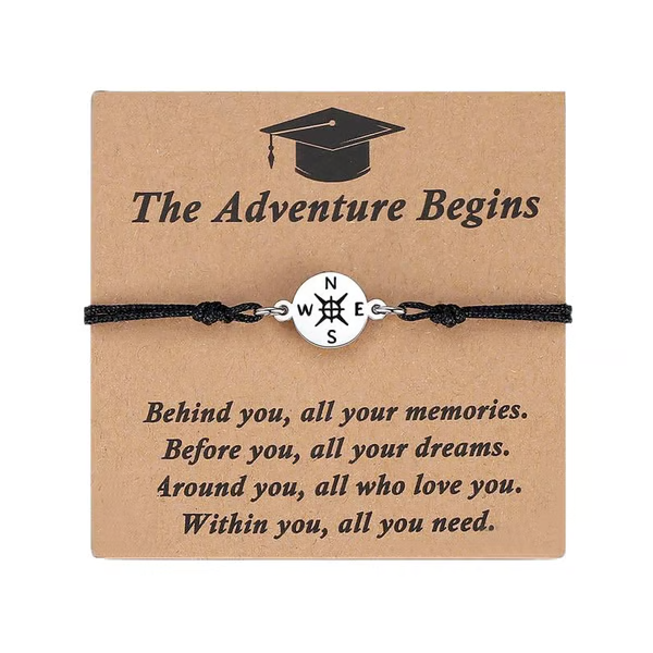 Graduation Compass Bracelet for Class of 2026 – Inspirational Gift for Her Him, High School College 8th Grade Graduate, Stainless Steel with Heartfelt Card & Graduation Cap Box