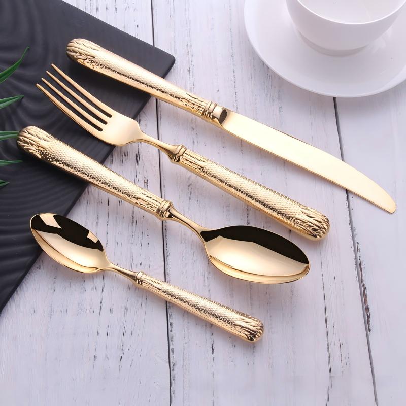 Elnoora Gold Luxury Engraved Stainless Steel Cutlery Set