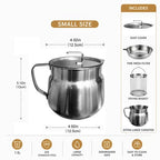 68oz 201 Stainless Steel Deep Fryer Pot with Basket & Strainer, Large Capacity Bacon Grease Container for Kitchen,Frying, Cooking, Camping,Oil Filter Container - Dishwasher Safe