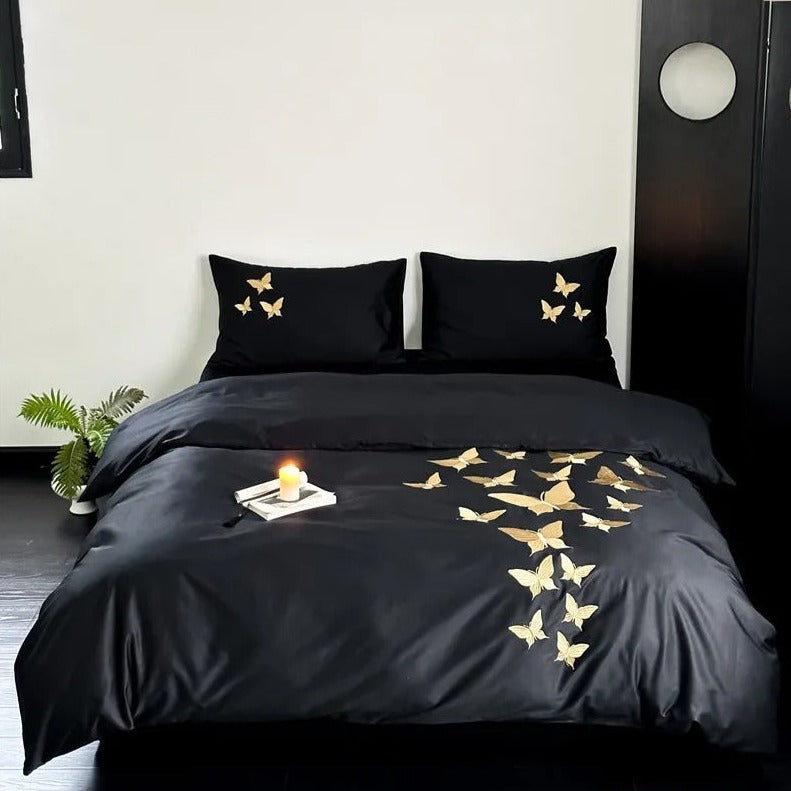 Papillon Butterfly Embroidered Egyptian Cotton Bedding Set