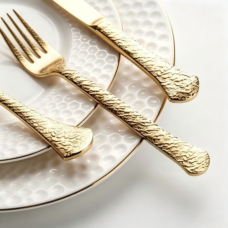 Aurora Gold Hammered Stainless Steel Cutlery Set