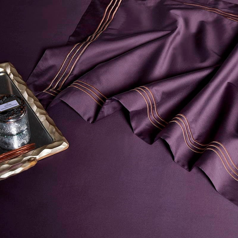 Leila Purple Embroidered Edge Egyptian Cotton Bedding Set